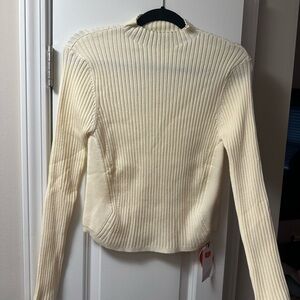 Cider Cream Cowl Neck Sweater with Ribbed Texture